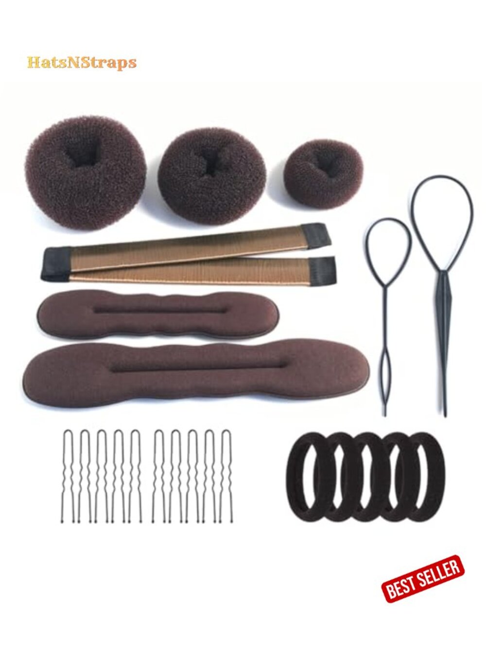38 Piece Hair Bun Maker Set Foam Sponge Shapers Twist Clip Elastics Pins
